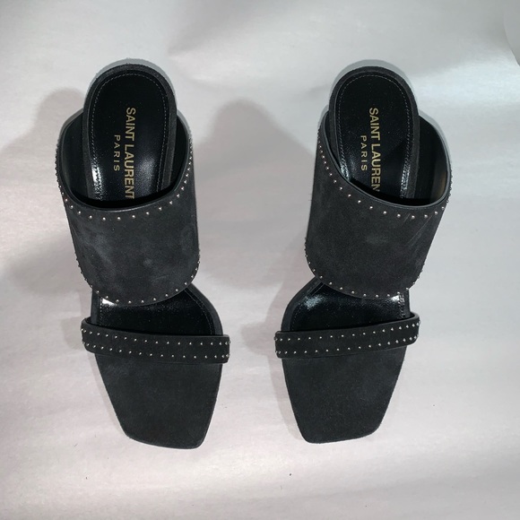 nwob SAINT LAURENT PARIS size 38 black suede MULES - Picture 10 of 11